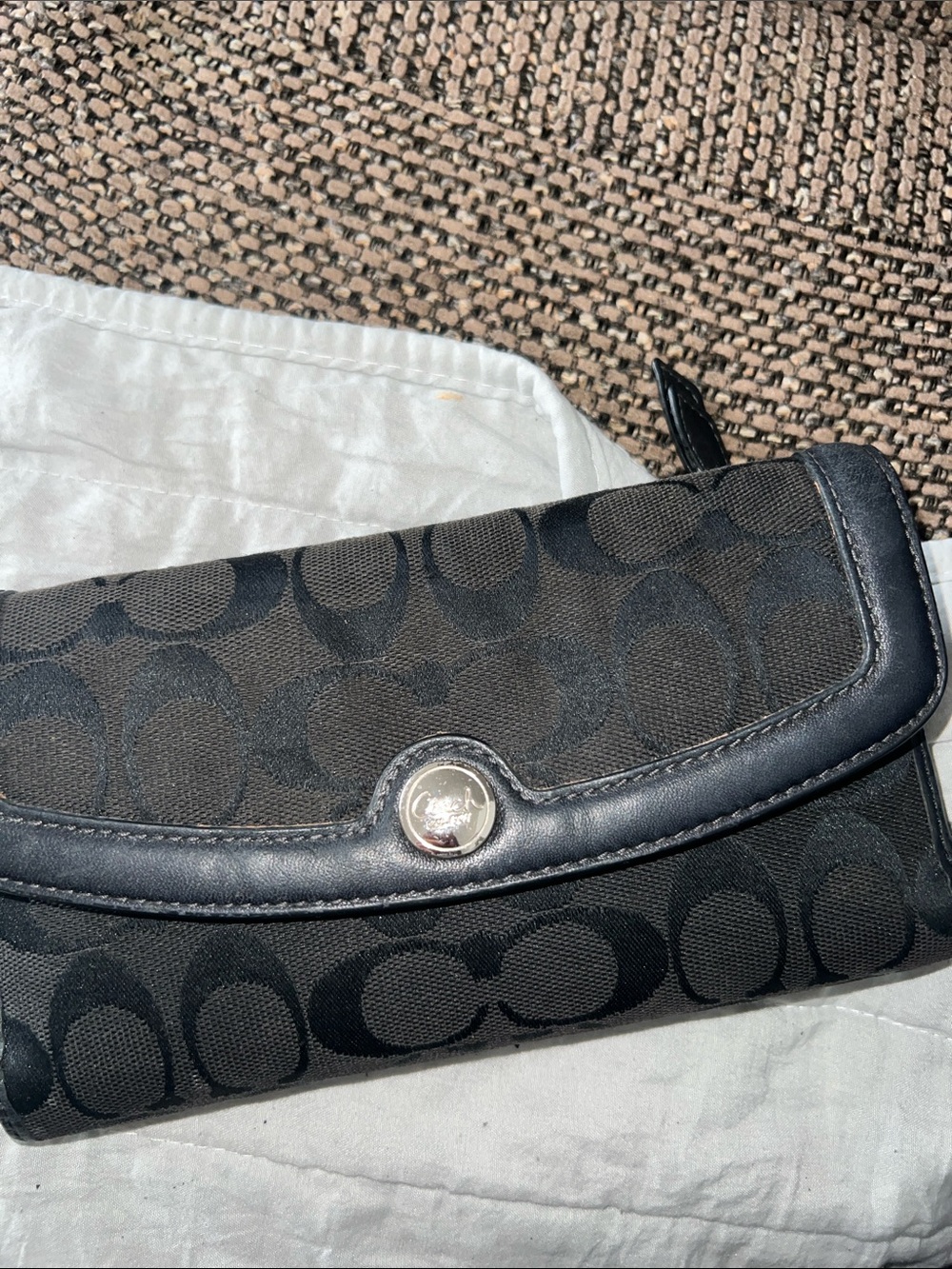 Coach Black Signature Canvas Wallet with Dark Trim